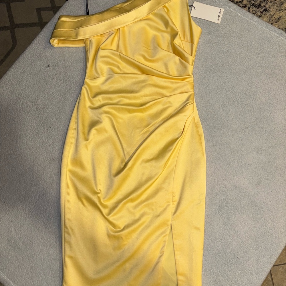 Lavish Alice Yellow One-Shoulder Midi Dress